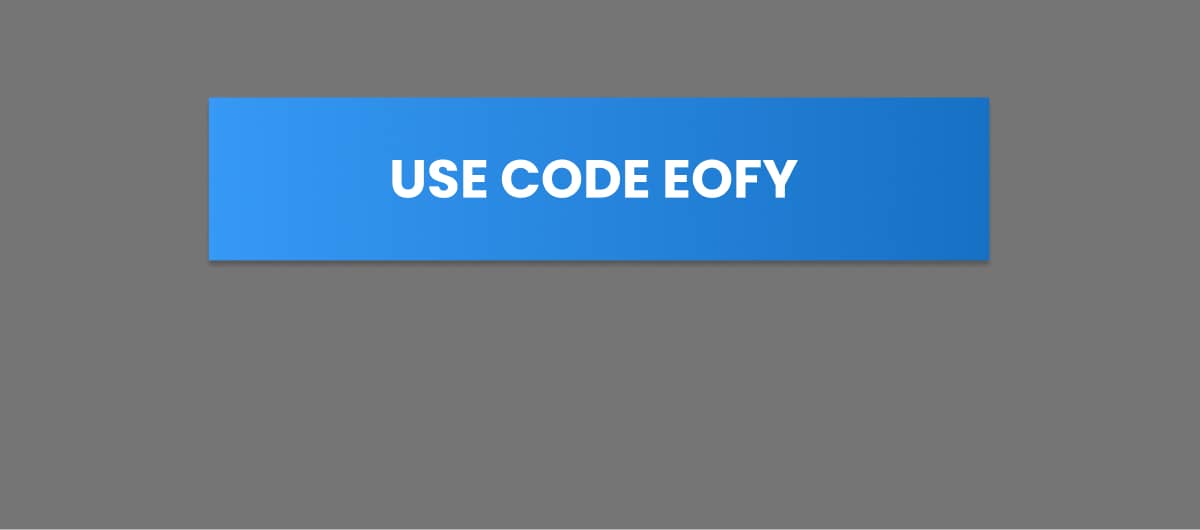 A blue rectangular button with white text that reads USE CODE EOFY is centered against a plain gray background.