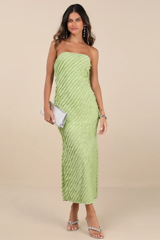 Image of Faelyn Light Green Strapless Ruffled Midi Dress
