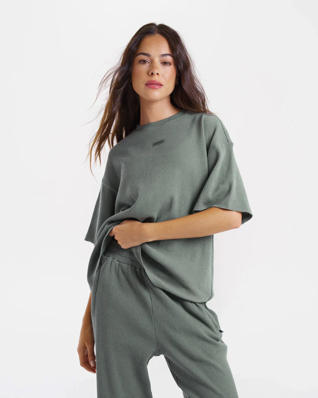Image of Shirley Waffle Oversized T-Shirt - Green
