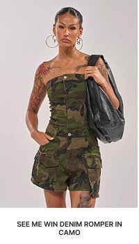 SEE ME WIN DENIM ROMPER IN CAMO