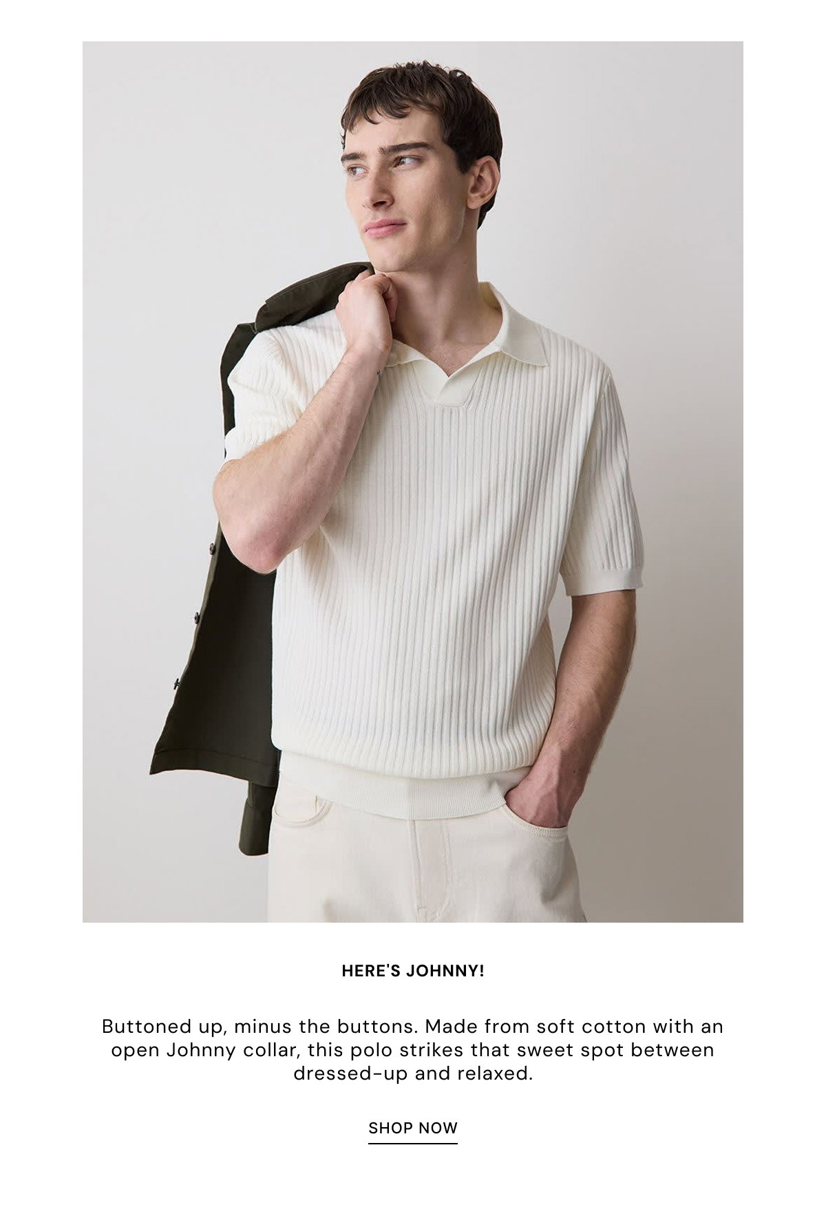 Cotton Short-Sleeve Polo with Johnny Collar