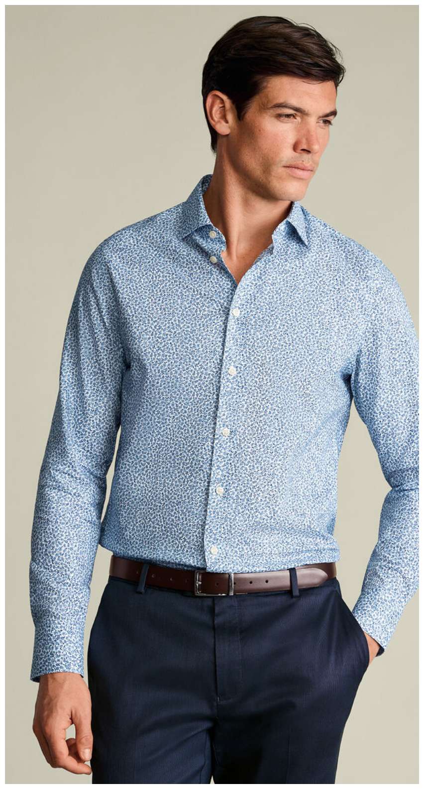 Bügelfreies Stretch-Hemd mit Blumenmuster - Weiß und Himmelblau