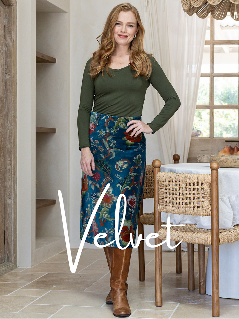 woman in green corduroy skirt