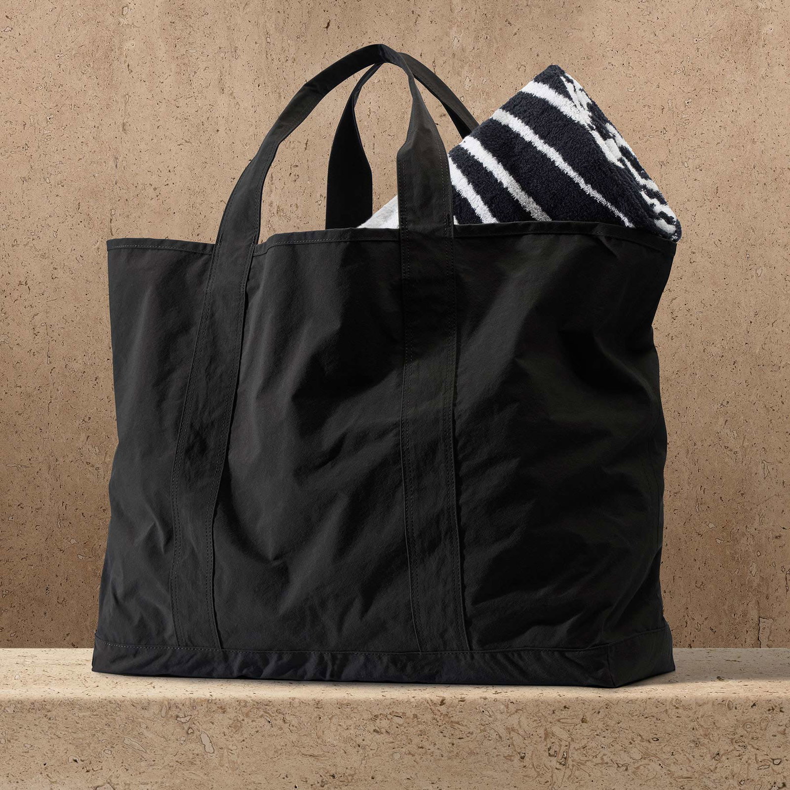Image of Large Matte Nylon Tote - Black
