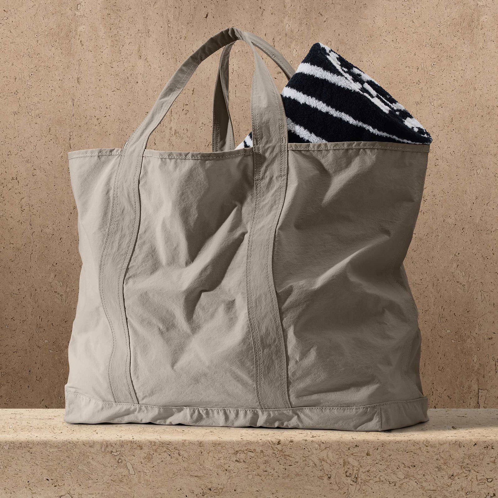 Image of Large Matte Nylon Tote - New Sand