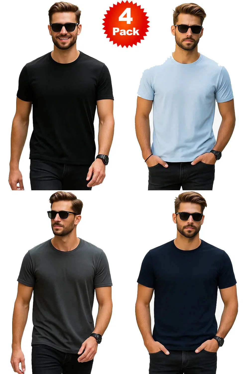 Image of 4 Pack Mens Plain Polycotton T-shirt