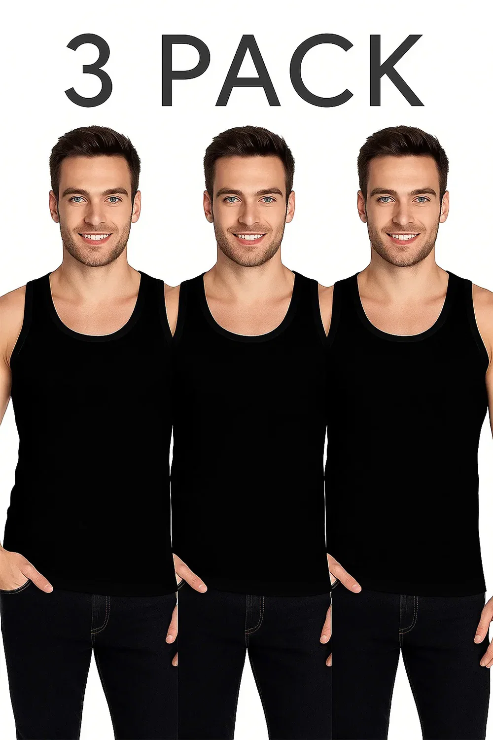 Image of 3 Pack Men's Plain Polycotton Sleeveless Vest – Soft, Lightweight, Print-Friendly Gym Tank Top