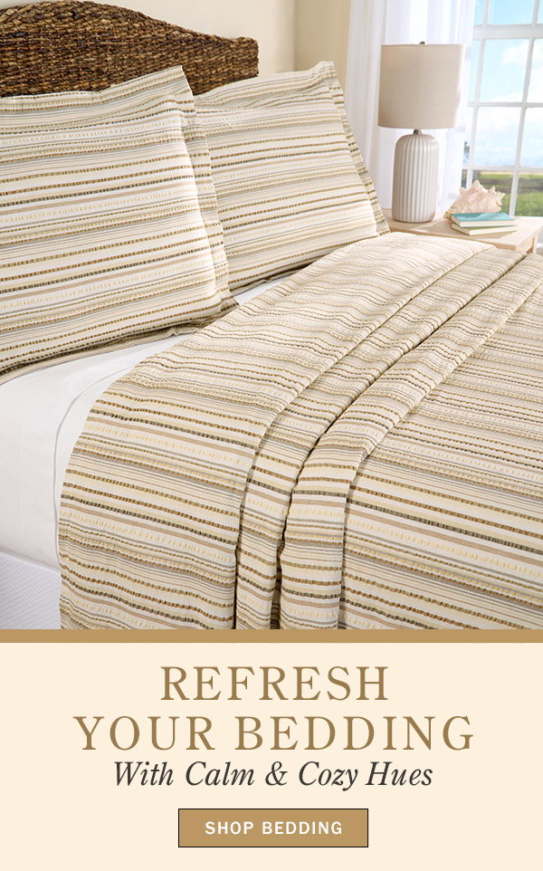 Refresh Your Bedding With Calm & Cozy Hues. Shop Bedding. Fresh Stripe Seersucker Bedspread or Pillow Sham