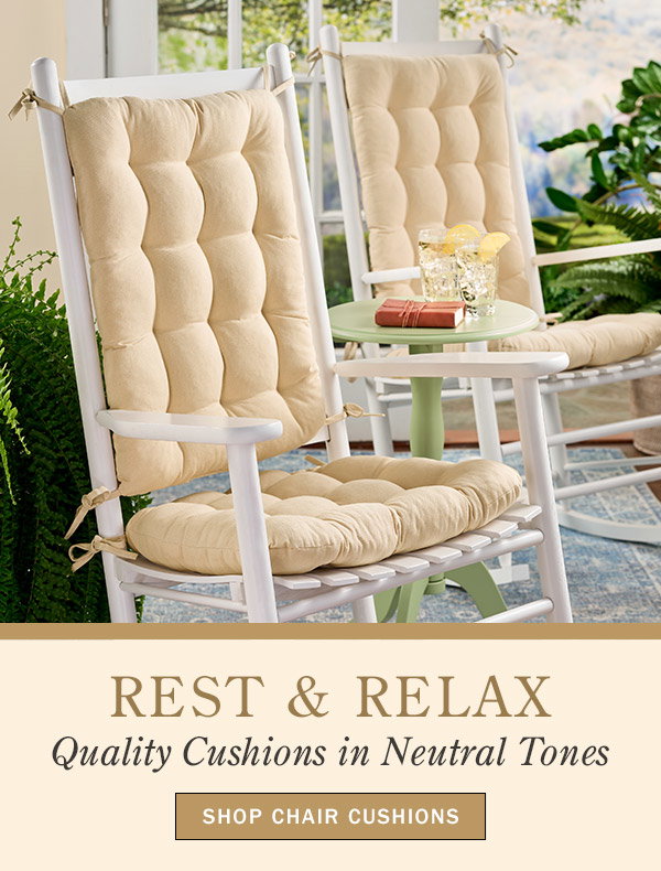 Rest & Relax Quality Cushions in Neutral Tones. Shop Chair Cushions. Never-Flatten Tufted Rocker Chair Cushion Set, In 2 Sizes