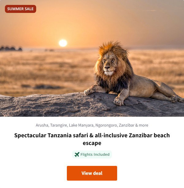 Spectacular Tanzania safari & all-inclusive Zanzibar beach escape