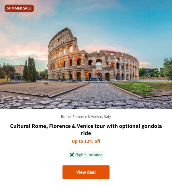 Cultural Rome, Florence & Venice tour with optional gondola ride