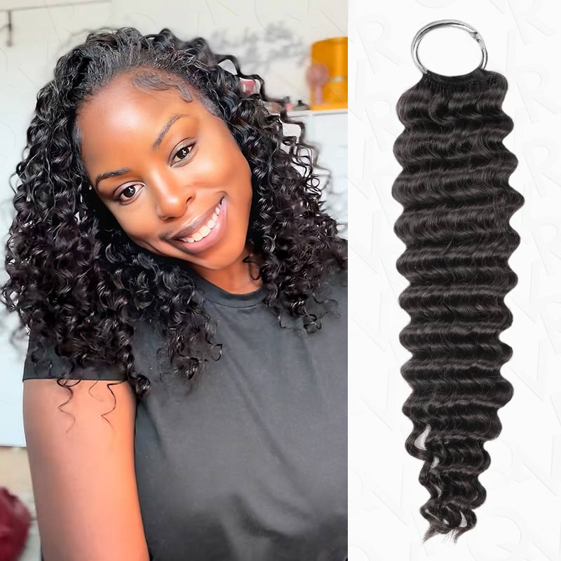 Image of QVR Deep Wave Crochet Hair Natural Black Machine Made Feather Human Hair Extension