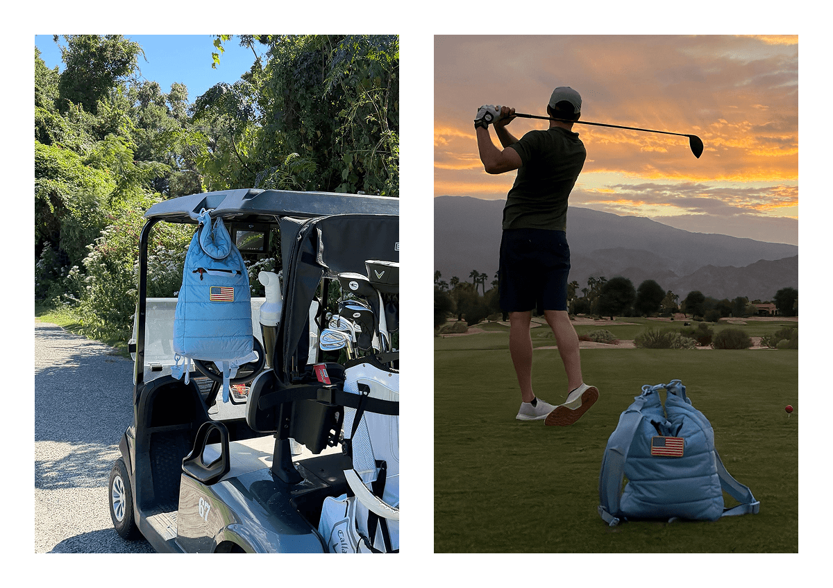 Two shots of Monti on the golf course