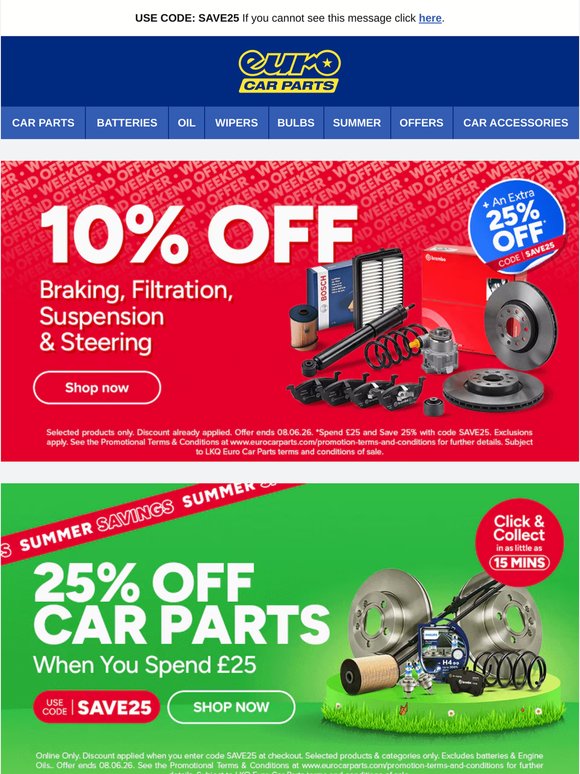 10% Off Braking, Filtration, Steering & Suspension | +EXTRA 25% Off*, Use SAVE25