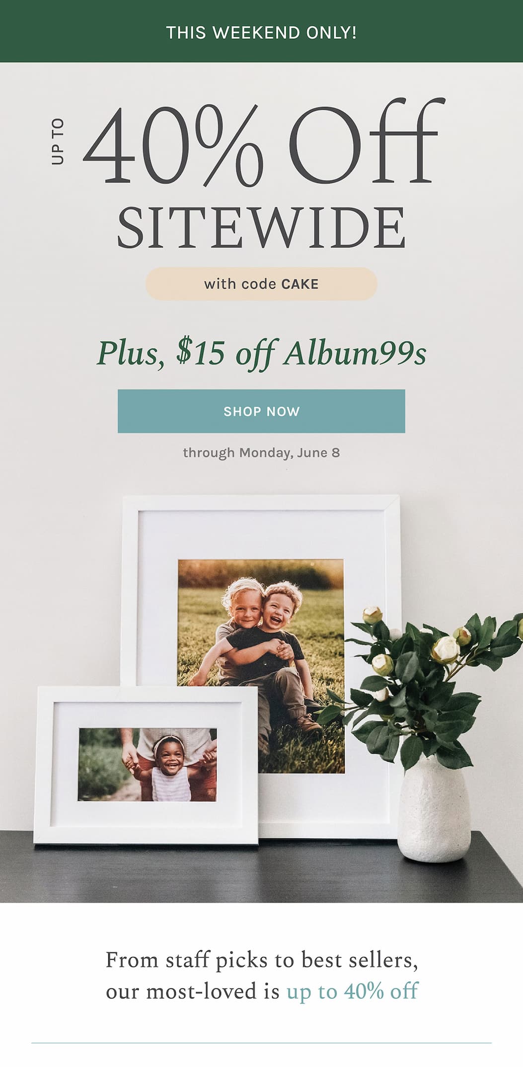 Up to 40% off sitewide with code CAKE at checkout, plus 15% off Album99s now until Monday June 8