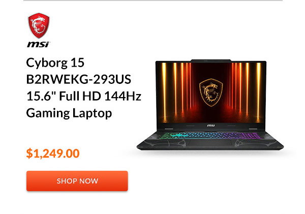 MSI Cyborg 15 B2RWEKG-293US 15.6inches Full HD 144Hz Gaming Laptop, Intel Core 7 240H 2.5GHz, 16GB RAM, 1TB SSD, NVIDIA GeForce RTX 5050 8GB, Windows 11 Home
