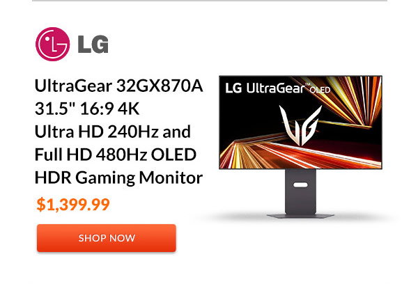 LG UltraGear 32GX870A 31.5inches 16:9 4K Ultra HD 240Hz and Full HD 480Hz OLED HDR Gaming Monitor