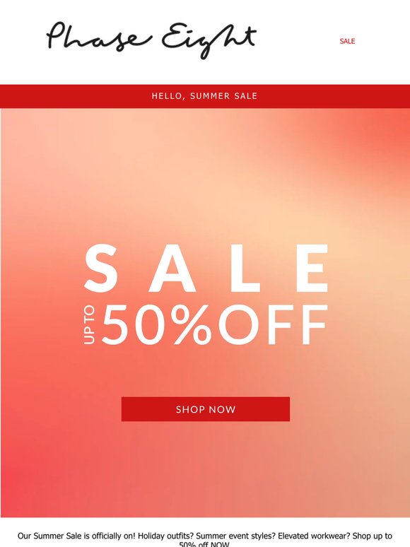 Up to 50% off SALE starts now!