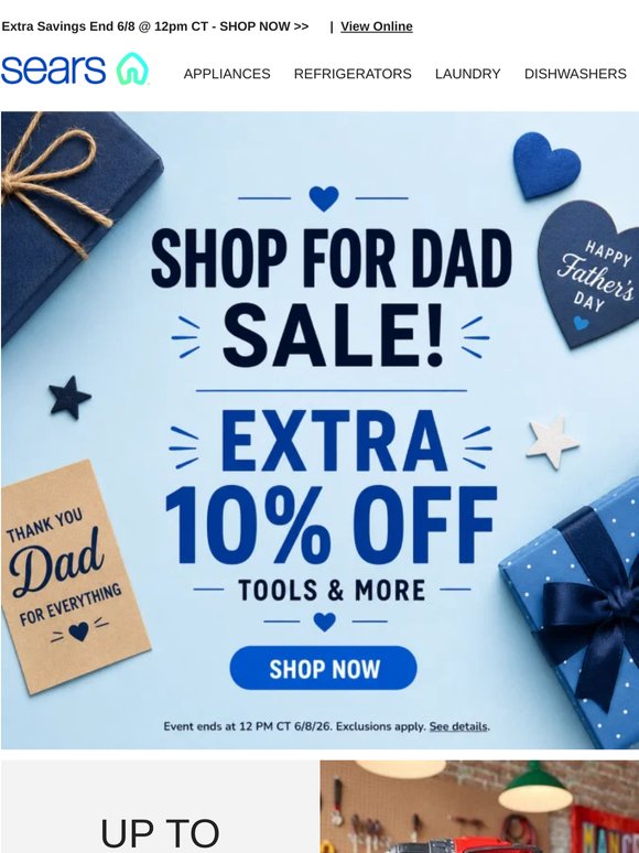 🛠️ Time to tool up and make him proud! 👨🔧 Save up to 50% on tools for Dad, plus an extra 10% off