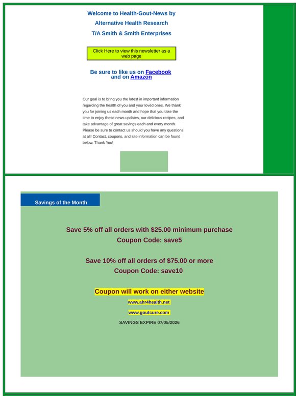 : Gout Care News- Save 10% this month on your Gout and Inflammation Care? LAST WEEK!!