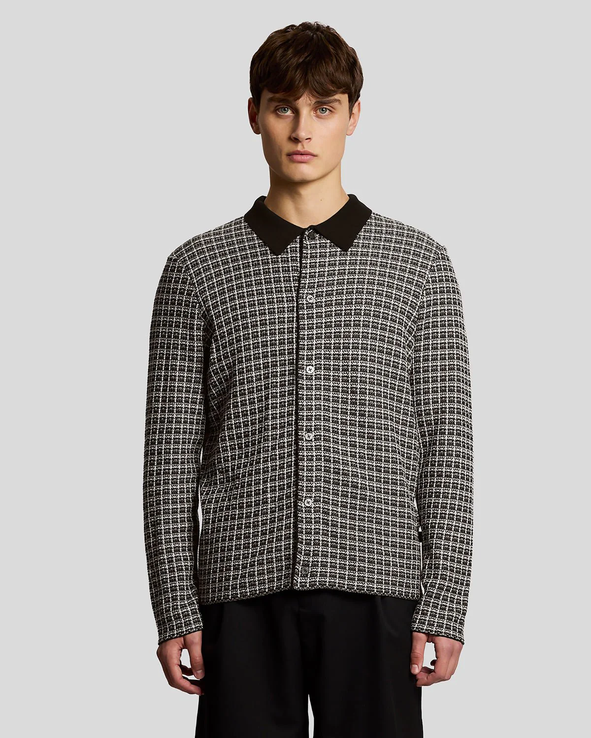 Image of Basketweave Knitted Collared Cardigan