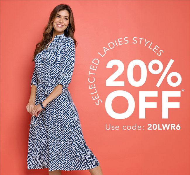Enjoy 20% off selected ladieswear this June. Use code: 20LWR6