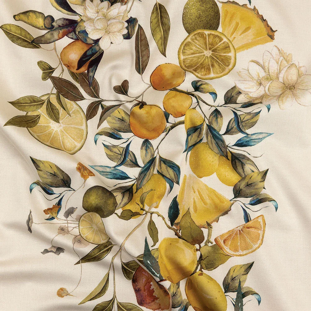Image of Stretch Cotton Sateen - Yellow and Green Fruit Vine - Panier de Fruits Print - Mood Exclusive Jacques Collection
