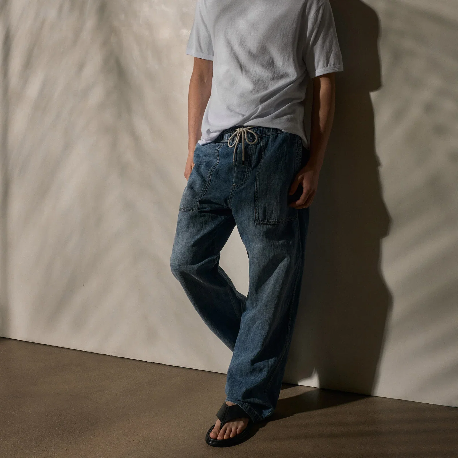 Image of Linen Denim Drawstring Pant - Blue Wash