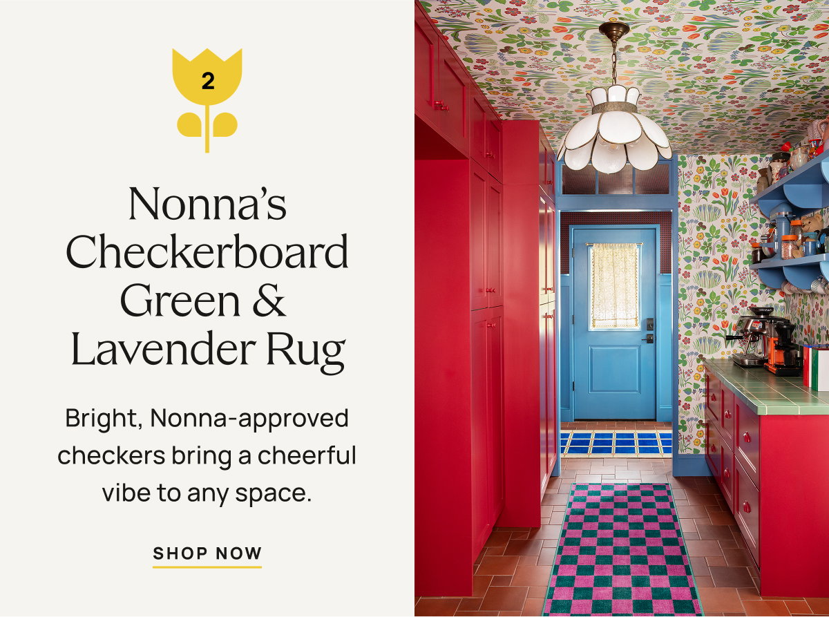 Nonna's Checkerboard Coral & Butterscotch Rug by Dan Pelosi
