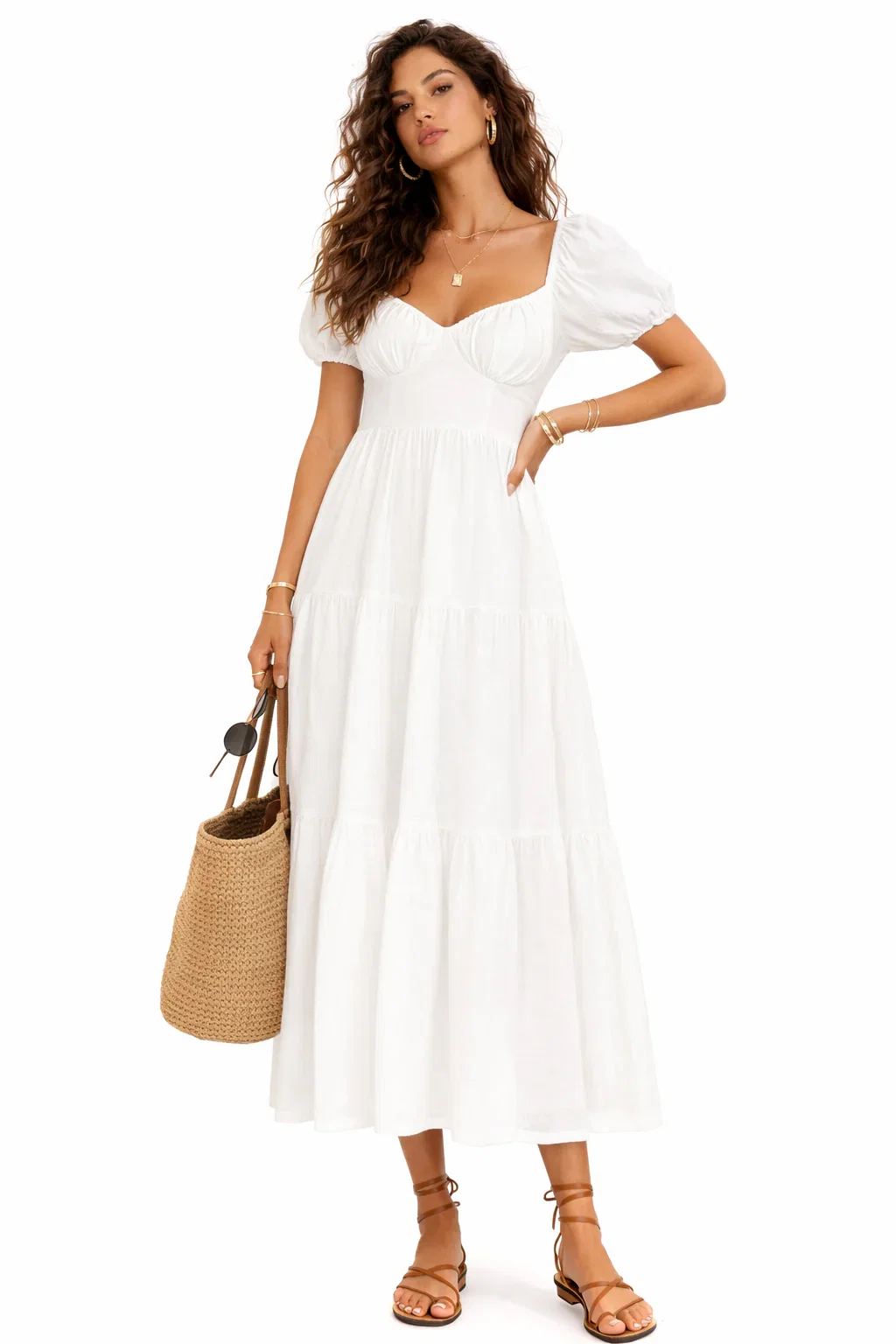 Image of Tiered Puff-Sleeve Maxi Dress