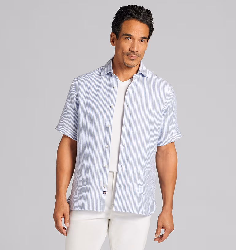 Joseph Abboud Modern Fit 100% Linen Short Sleeve Button Up Shirt
