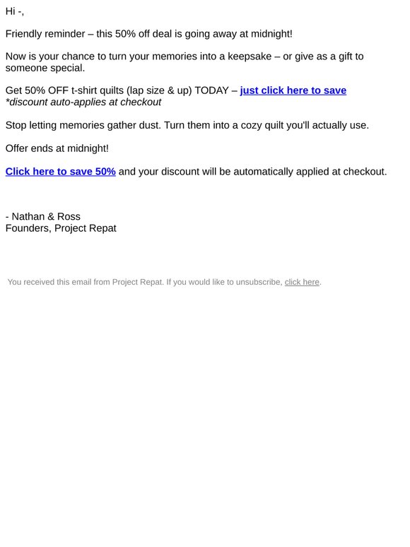— - your 50% code expires tonight!