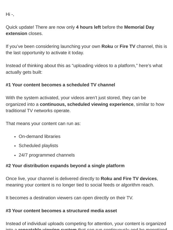 4 Hours Left: Last Chance to Launch Your TV Channel at Reduced Cost!
