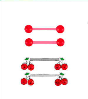Multi-Pack CZ Cherry and Red Titanium Nipple Barbells 14 Gauge - 2 Pair