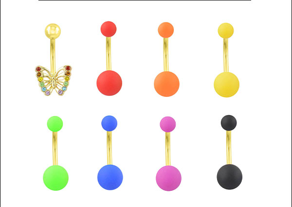 Multi-Pack Rainbow Titanium CZ Butterfly Belly Rings 8 Pack - 14 Gauge