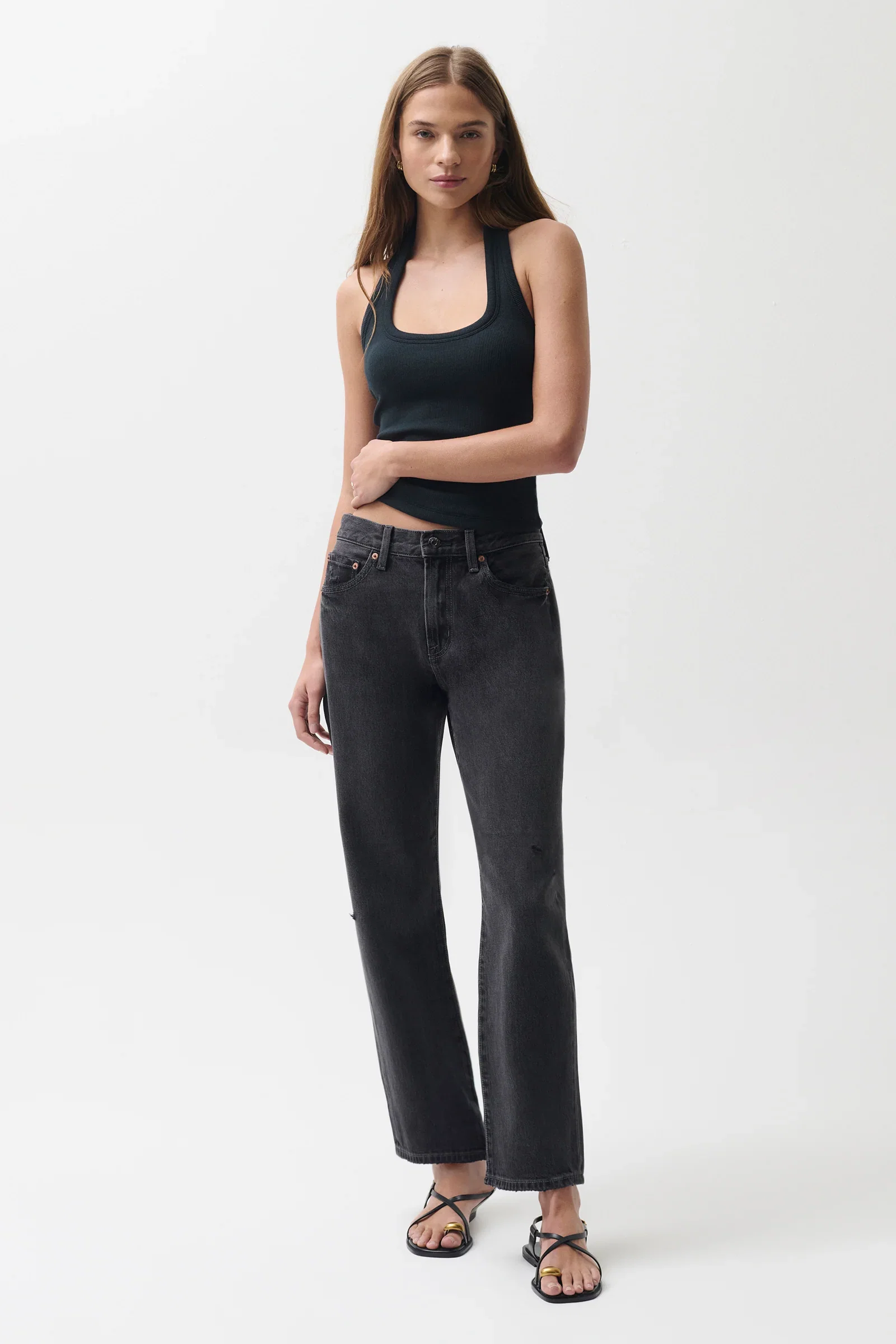 Image of Lexi Mid Rise Bowed Straight Jean - Mercury