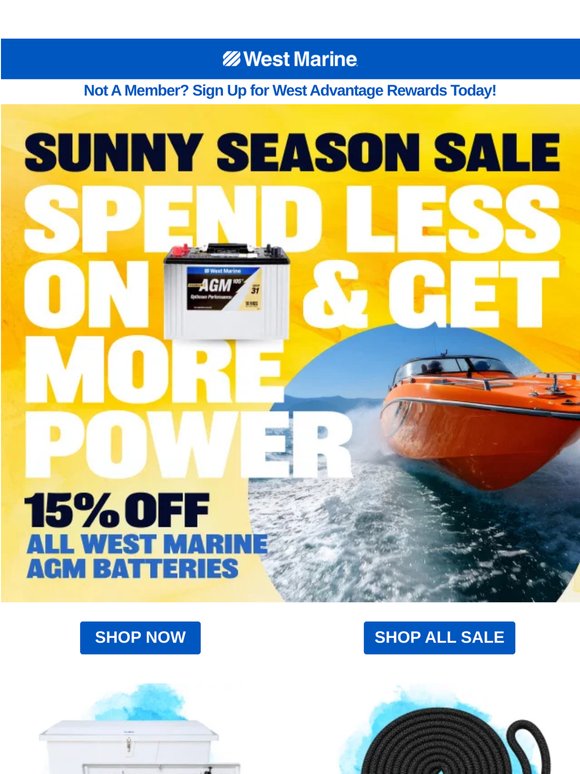 15% Off ALL West Marine AGM Batteries