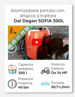 Dal Degan SOFIA 300L - Atomizzatore portato con attacco a trattore per irrorazione - pompa APS 51