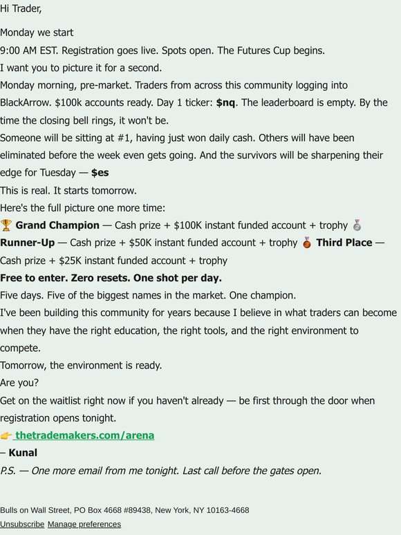 Monday it begins. Free Trading Tournament! Big Prizes