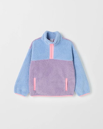 Quarter zip colour block teddy fleece jumper