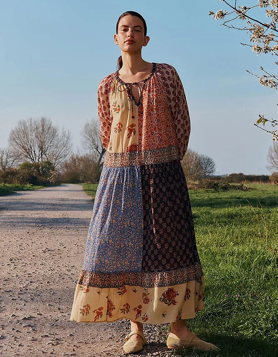 Loran patch print crinkle cotton dress