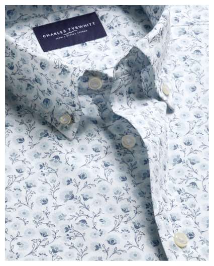 Short Sleeve Stretch Washed Poplin Floral Shirt - White