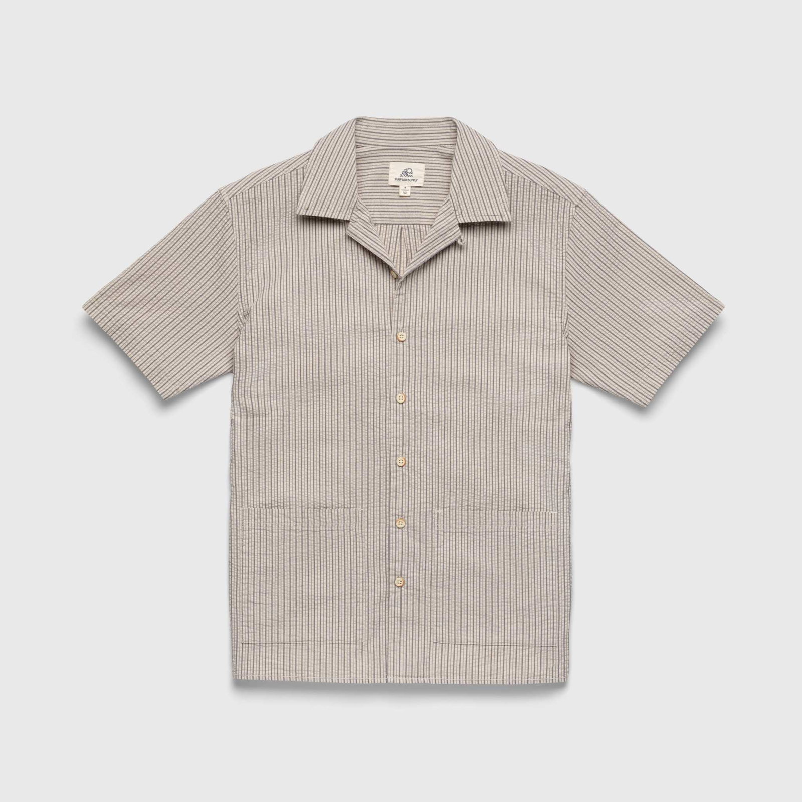 Image of Nate Crinkle Stripe Cabana Shirt- Chinchilla