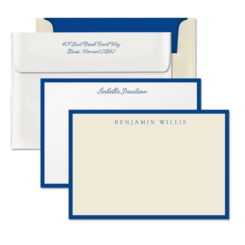 Image of Navy Wide Hand Bordered Correspondence Cards
