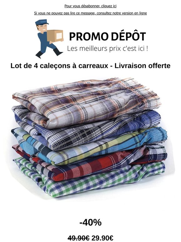 Découvrez notre Lot de 4 caleçons à carreaux - Livraison offerte