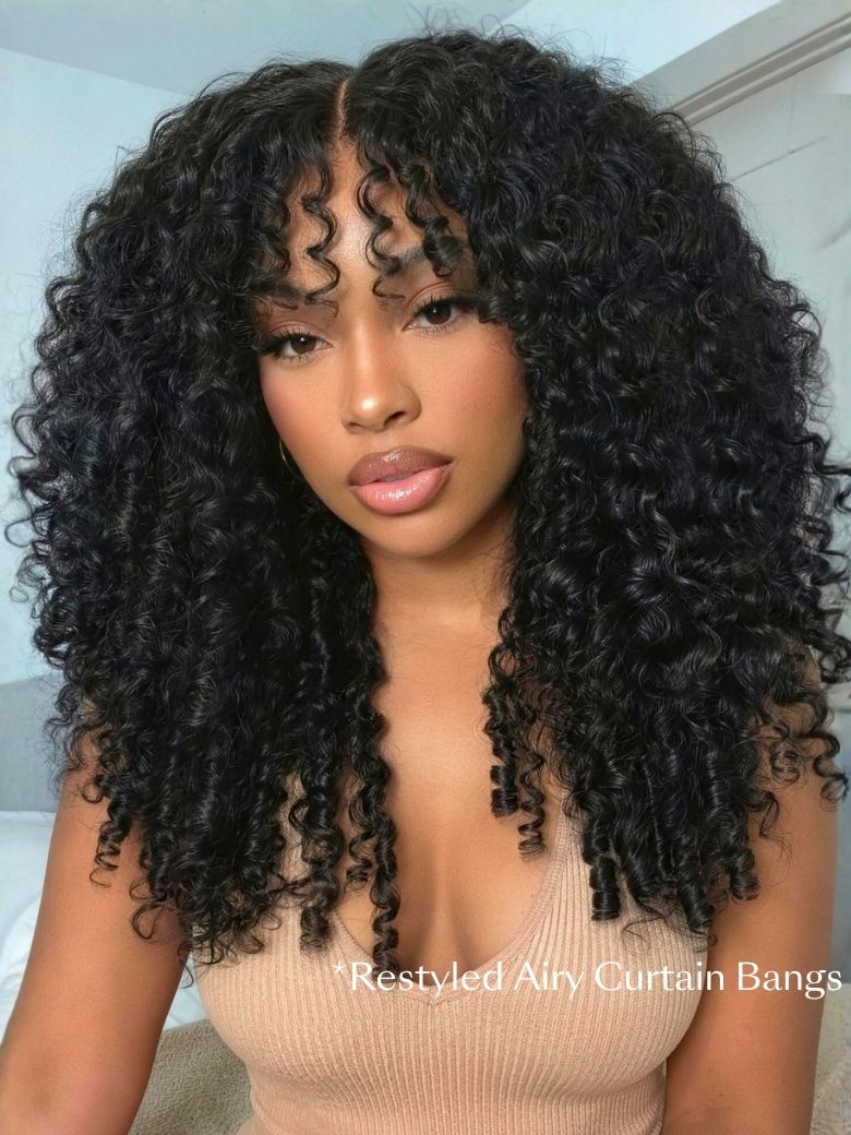 UNice 7x5 Bye-Bye Slip & 13x4 Pre Everything Curly Texture Premium Hair Drawstring Wig With Finger Coil Ends 150% Density