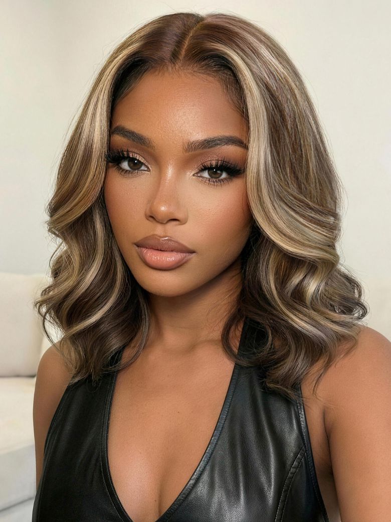 UNice 13x4 Pre-Everything™ Lace Frontal Wig Dark Brown with Face Framing Highlights Layered Cut Bob Drawstring Wig
