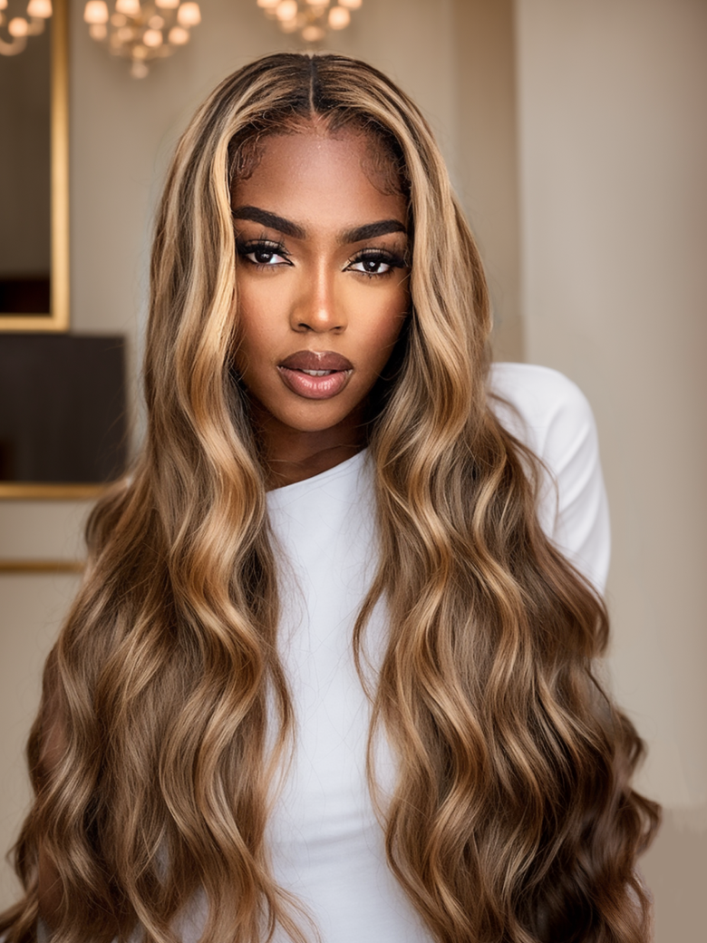 [20''= $96] Highlight Honey Blonde 13x5 Lace Part Wig Body Wave Real Human Hair Wigs 150% Density Limited