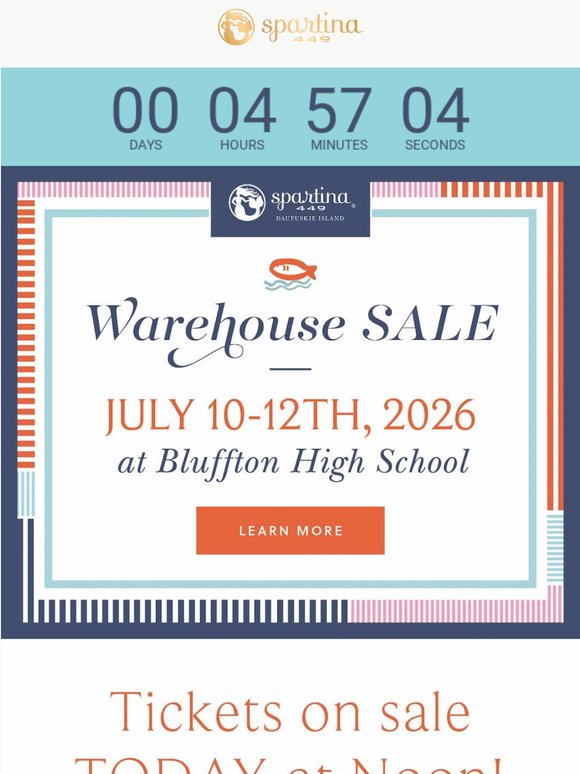 Warehouse Sale Tickets: ON SALE AT NOON!