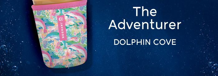 Dolphin-themed colorful tumbler.